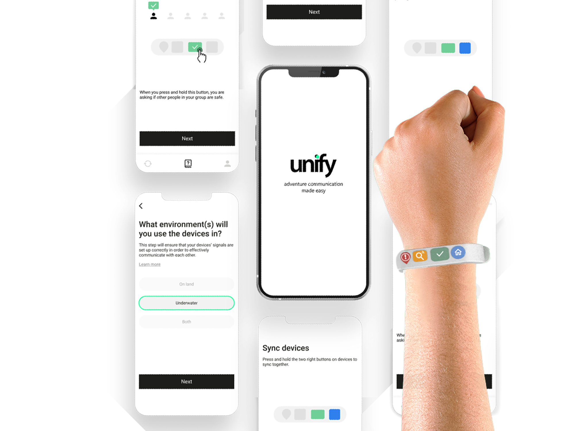 mockup of UNIFY band and app