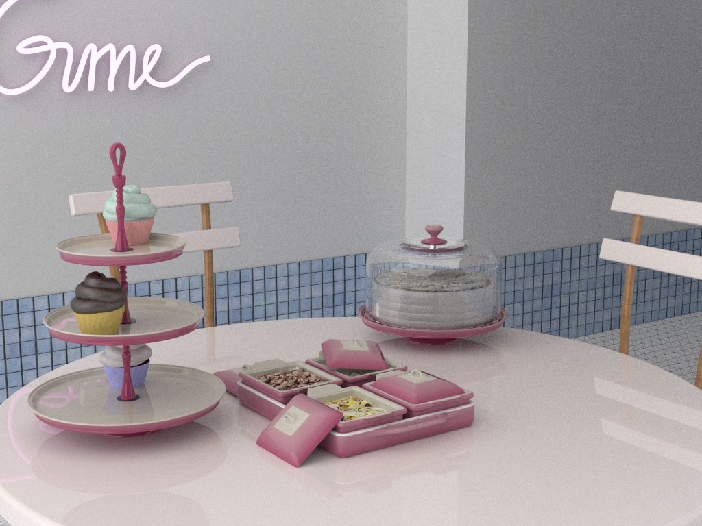 CAD rendering of table top with cake stand