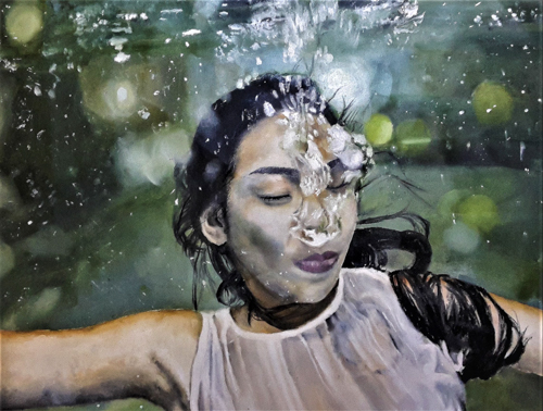 Oil on Canvas Painting of a person underwater