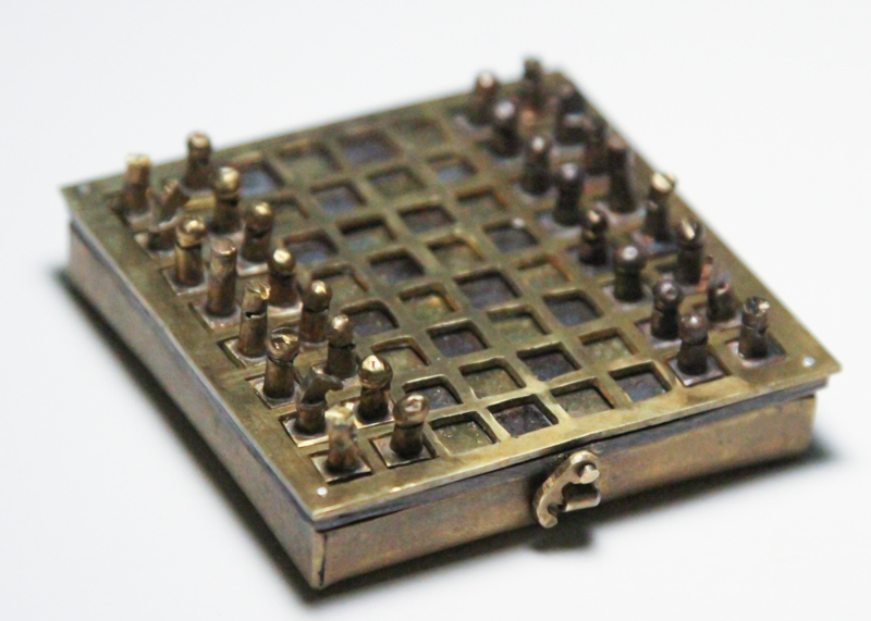 Photo of a metal chessboard