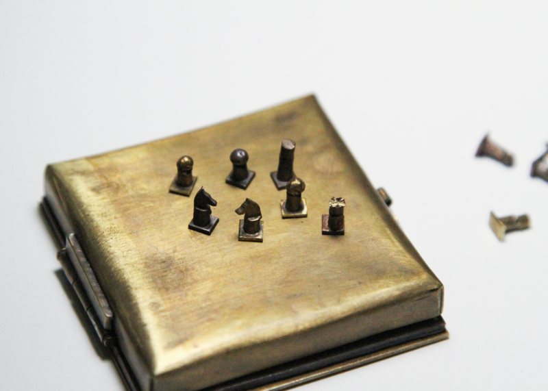 Photo of a metal chessboard